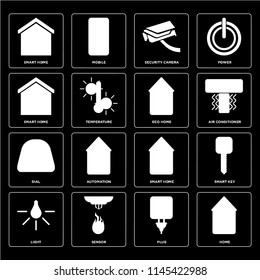 Set Of 16 icons such as Home, Plug, Sensor, Light, Smart key, home, Dial, Eco web UI editable icon pack, pixel perfect