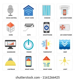Set Of 16 icons such as Light, Smart home, Lightbulb, Deep, Voice control, Home, Dashboard, Smartphone, web UI editable icon pack, pixel perfect