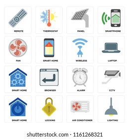 Set Of 16 icons such as Lighting, Air conditioner, Locking, Smart home, Cctv, Remote, Fan, Wireless, web UI editable icon pack, pixel perfect