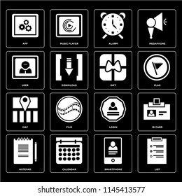 Set Of 16 icons such as List, Smartphone, Calendar, Notepad, Id card, App, User, Map, Gift, web UI editable icon pack, pixel perfect