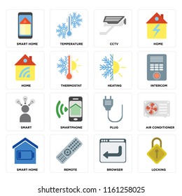 Set Of 16 icons such as Locking, Browser, Remote, Smart home, Air conditioner, Home, Smart, Heating, web UI editable icon pack, pixel perfect