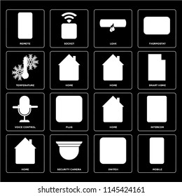 Set Of 16 icons such as Mobile, Switch, Security camera, Home, Intercom, Remote, Temperature, Voice control, web UI editable icon pack, pixel perfect