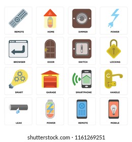 Set Of 16 icons such as Mobile, Remote, Power, Leak, Handle, Browser, Smart, Switch, web UI editable icon pack, pixel perfect