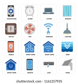 Set Of 16 icons such as Panel, Leak, Remote, Smart home, Deep, Smartphone, Switch, Mobile, Wireless, web UI editable icon pack, pixel perfect