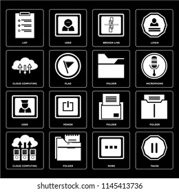 Set Of 16 icons such as Pause, More, Folder, Cloud computing, List, User, web UI editable icon pack, pixel perfect