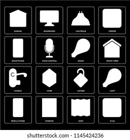 Set Of 16 icons such as Plug, Deep, Window, Mobile phone, Light, Garage, Smartphone, Handle, Smart, web UI editable icon pack, pixel perfect