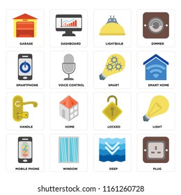 Set Of 16 icons such as Plug, Deep, Window, Mobile phone, Light, Garage, Smartphone, Handle, Smart, web UI editable icon pack, pixel perfect