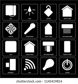 Set Of 16 icons such as Power, Light, Wifi, Doorbell, Mobile phone, Dial, Cooler, Plug, Smart home, web UI editable icon pack, pixel perfect