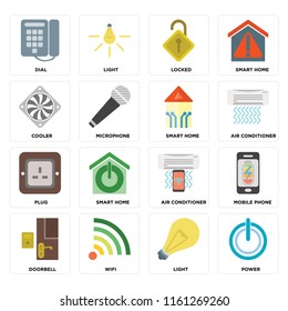 Set Of 16 icons such as Power, Light, Wifi, Doorbell, Mobile phone, Dial, Cooler, Plug, Smart home, web UI editable icon pack, pixel perfect