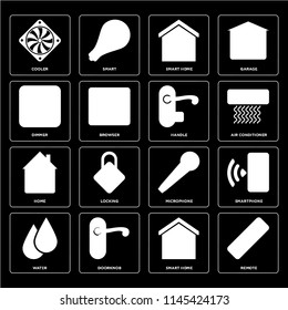 Set Of 16 icons such as Remote, Smart home, Doorknob, Water, Smartphone, Cooler, Dimmer, Home, Handle, web UI editable icon pack, pixel perfect