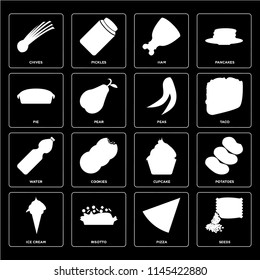 Set Of 16 icons such as Seeds, Pizza, Risotto, Ice cream, Potatoes, Chives, Pie, Water, Peas, web UI editable icon pack, pixel perfect