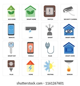 Set Of 16 icons such as Sensor, Heating, Home, Plug, Smart home, Eco Remote, key, Smart, web UI editable icon pack, pixel perfect