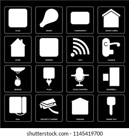 Set Of 16 icons such as Smart key, Garage, Security camera, Dial, Doorbell, Plug, Home, Sensor, Wifi, web UI editable icon pack, pixel perfect
