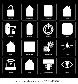 Set Of 16 icons such as Smart, Air conditioner, Home, Modem, Light, Unlock, Handle, Power, web UI editable icon pack, pixel perfect