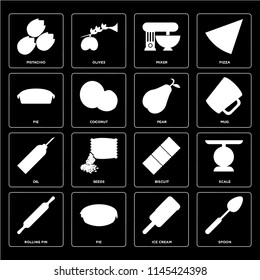 Set Of 16 icons such as Spoon, Ice cream, Pie, Rolling pin, Scale, Pistachio, Oil, Pear, web UI editable icon pack, pixel perfect