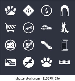 Set Of 16 icons such as Train, Pet, No smoking, Card payment, List, pets, Shopping cart, camera, Coins on black background, web UI editable icon pack