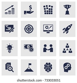 Set Of 16 Idea Icons Set.Collection Of Money Growth, Intelligence, Achievement And Other Elements.