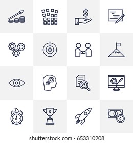 Set Of 16 Idea Outline Icons Set.Collection Of Deadline, Eye, Currency And Other Elements.