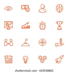 Set Of 16 Idea Outline Icons Set.Collection Of Support, Money Saving, Brain And Other Elements.