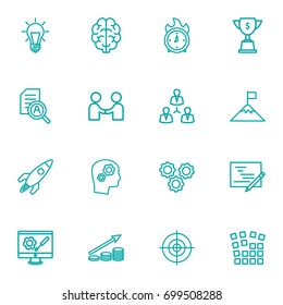 Set Of 16 Idea Outline Icons Set.Collection Of Brain, Teamwork, Achievement And Other Elements.