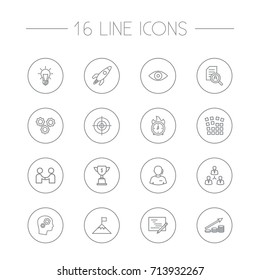 Set Of 16 Idea Outline Icons Set.Collection Of Research, Achievement, Partnership And Other Elements.