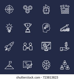 Set Of 16 Idea Outline Icons Set.Collection Of Partnership, Teamwork, Planning And Other Elements.