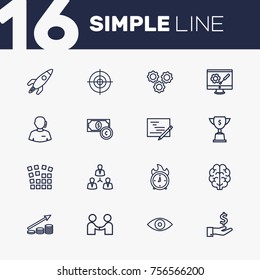 Set Of 16 Idea Outline Icons Set.Collection Of Money Saving, Teamwork, Currency And Other Elements.