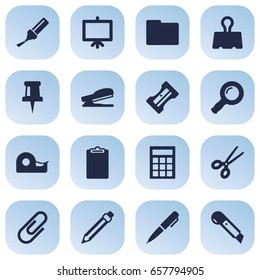 Set Of 16 Instruments Icons Set.Collection Of Clip, Clippers, Drawing And Other Elements.