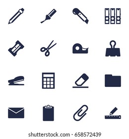 Set Of 16 Instruments Icons Set.Collection Of Calculate, Highlighter, Pencil And Other Elements.