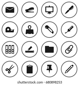Set Of 16 Instruments Icons Set.Collection Of Puncher, Information, Pencil And Other Elements.