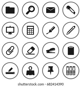 Set Of 16 Instruments Icons Set.Collection Of Pushpin, Drawing, Highlighter And Other Elements.