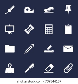 Set Of 16 Instruments Icons Set.Collection Of Supplies, Puncher, Drawing And Other Elements.