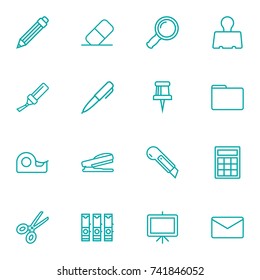 Set Of 16 Instruments Outline Icons Set.Collection Of Puncher, File Folder, Mail And Other Elements.