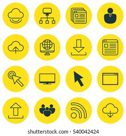 Set Of 16 Internet Icons. Includes Display, Data Synchronize, Send Data And Other Symbols. Beautiful Design Elements.
