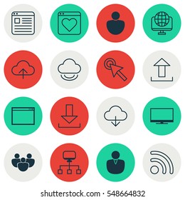 Set Of 16 Internet Icons. Includes Followed Website, Human, Team And Other Symbols. Beautiful Design Elements.