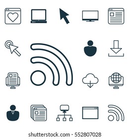 Set Of 16 Internet Icons. Includes Program, Followed Website, PC And Other Symbols. Beautiful Design Elements.