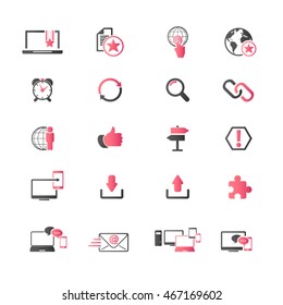 Set of 16 internet marketing related icons. Editable vector icons for video, mobile apps, Web sites and print projects.