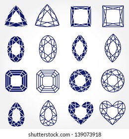 Set of 16 Inverse Gemstones, Vector Illustration. Also see other sets