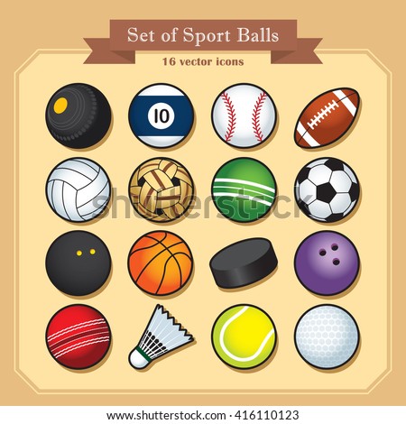 Set of 16 isolated sport ball icons / Sport vector illustration.  