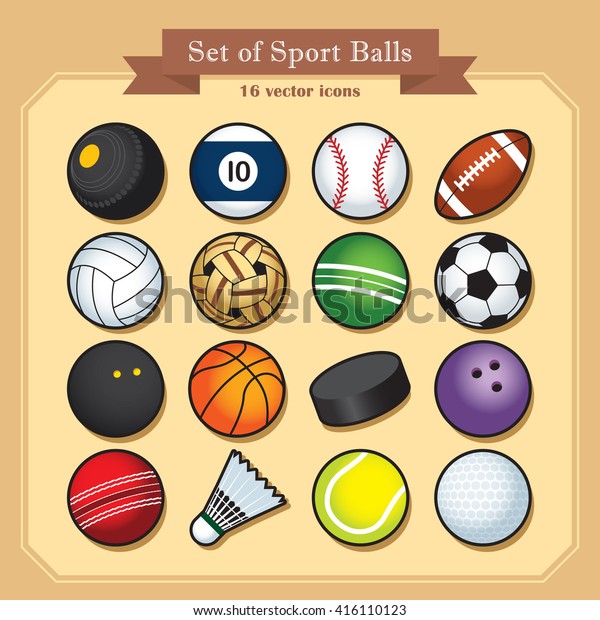 Set of 16 isolated sport ball icons / Sport vector
illustration.  
