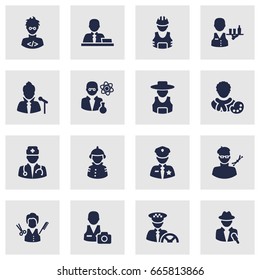 Set Of 16 Job Icons Set.Collection Of Planner, Cameraman, Scholarly And Other Elements.
