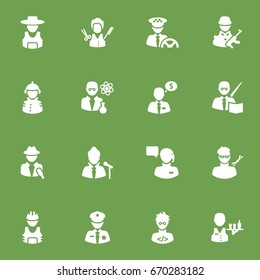 Set Of 16 Job Icons Set.Collection Of Producer, Fireman, Military And Other Elements.
