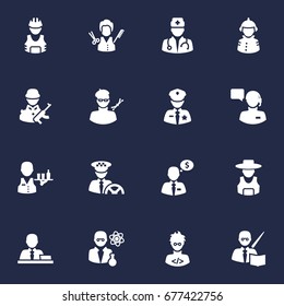 Set Of 16 Job Icons Set.Collection Of Money Agent, Leaner, Fireman And Other Elements.