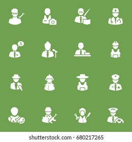 Set Of 16 Job Icons Set.Collection Of Vocalist, Stylist, Medic And Other Elements.