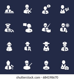 Set Of 16 Job Icons Set.Collection Of Rancher, Tray, Planner And Other Elements.