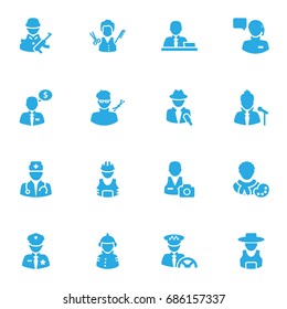Set Of 16 Job Icons Set.Collection Of Driver, Fireman, Military And Other Elements.