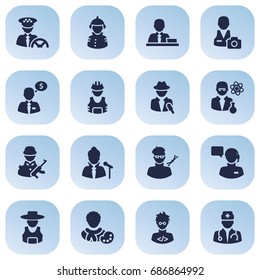 Set Of 16 Job Icons Set.Collection Of Journalist, Cameraman, Medic And Other Elements.