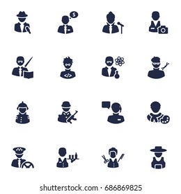 Set Of 16 Job Icons Set.Collection Of Driver, Scholarly, Producer And Other Elements.
