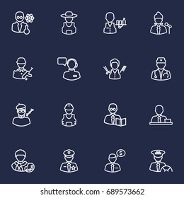 Set Of 16 Job Outline Icons Set.Collection Of Teacher, Artist, Policeman And Other Elements.