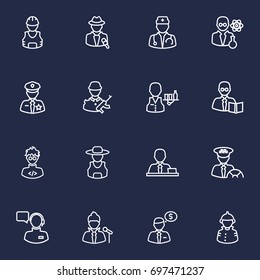 Set Of 16 Job Outline Icons Set.Collection Of Banker, Worker, Soldier And Other Elements.